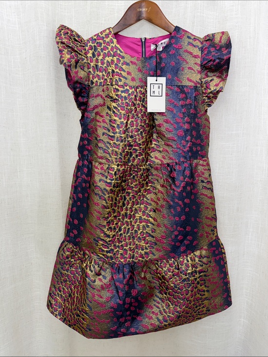 THML Dresses & Skirts - THML Metallic Fucshia & Gold  Jacquard Animal Print Flutter Sleeve Dress NWT